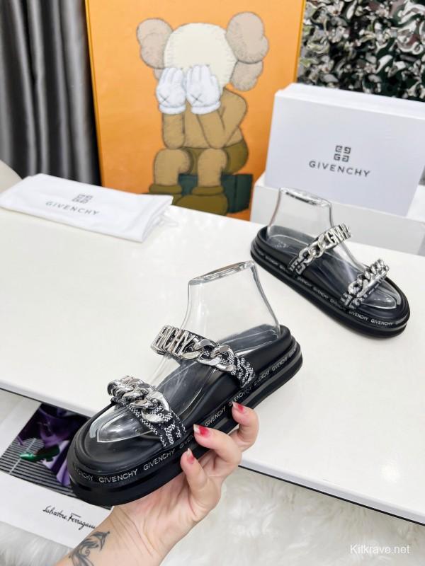 2025 Women Givenchy Black Transparent PVC Chain Sandals LY00250