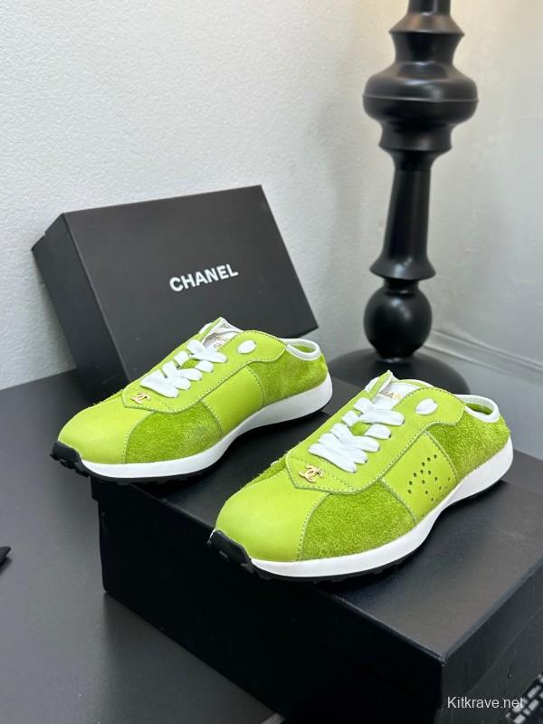2025 Women CHANEL Green Suede Casual Sneakers Handmade For LY00360(F)