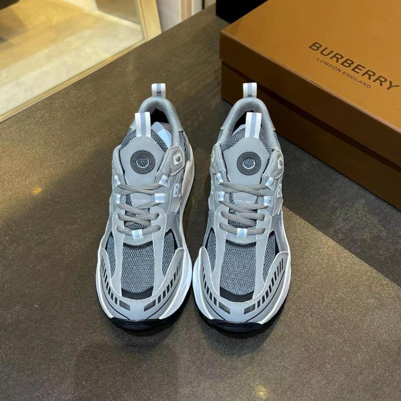 2025 Unisex Burberry Grey Suede Leather Mesh Sneakers Vintage Code MJ00380
