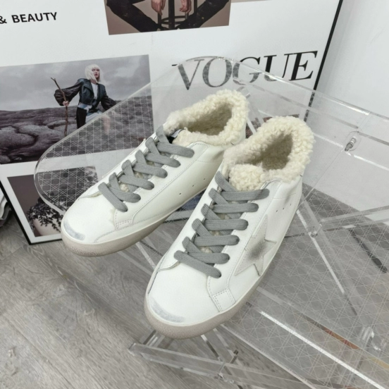 2025 Women GGDB White Grey Leather Shearling Sneakers