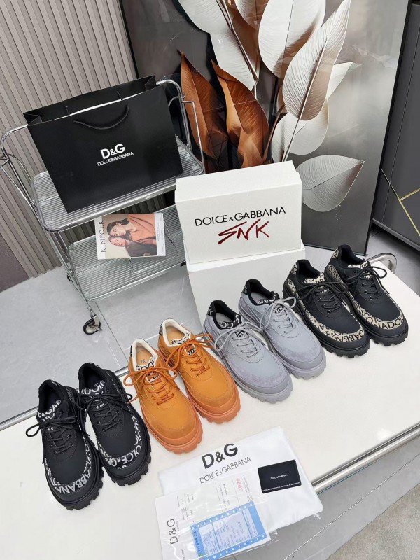 2024 Unisex Dolce & Gabbana Orange Leather Chunky Sole Derby Sneaker