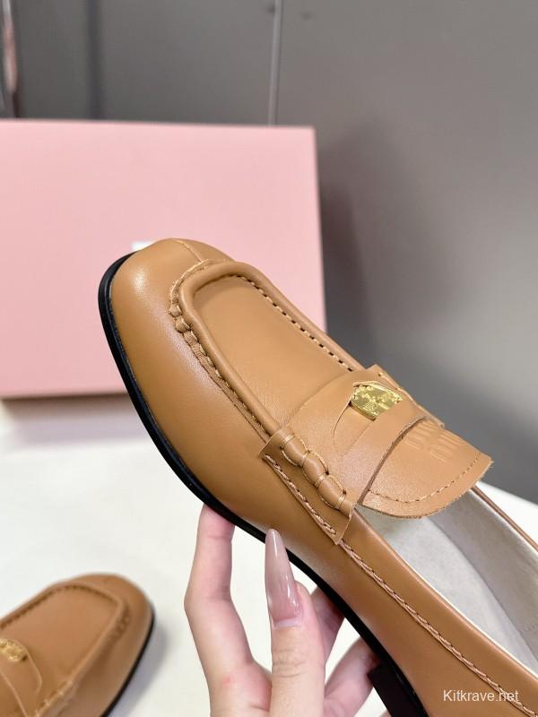 2025 Women Miu Miu Brown Leather Loafers