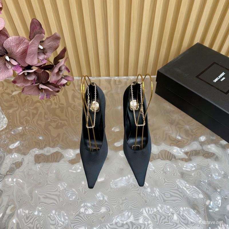 2025 Women Yves Saint Laurent Black Leather High Heel Pumps MJ00310