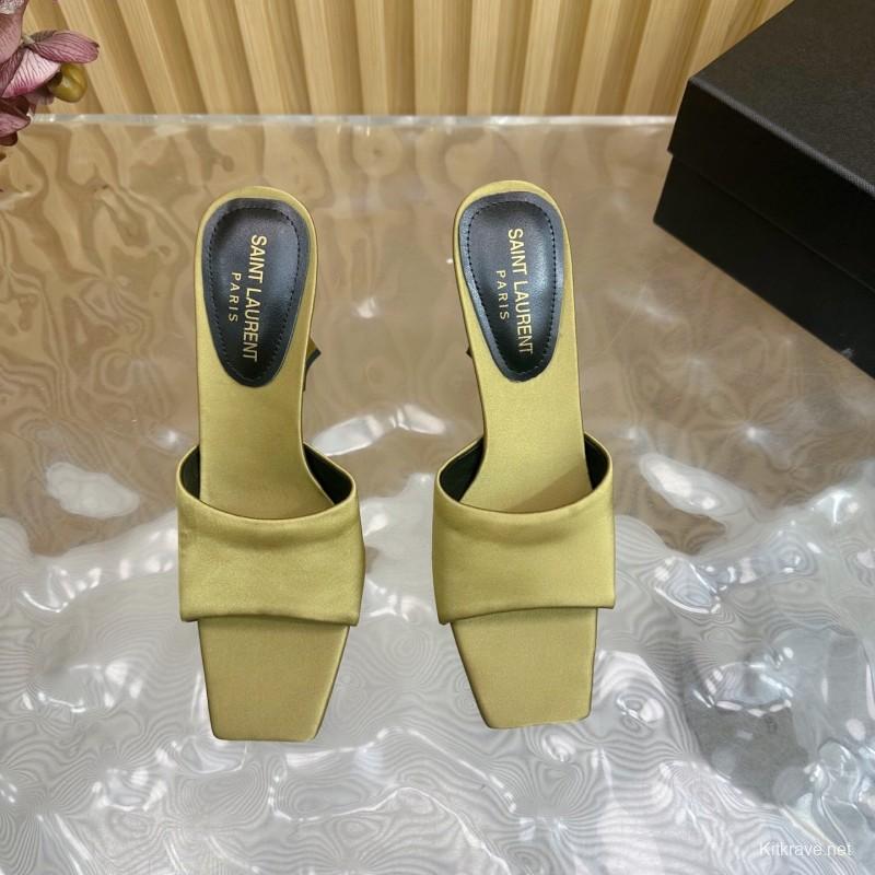 2025 Women Yves Saint Laurent Beige Satin Heeled Sandals