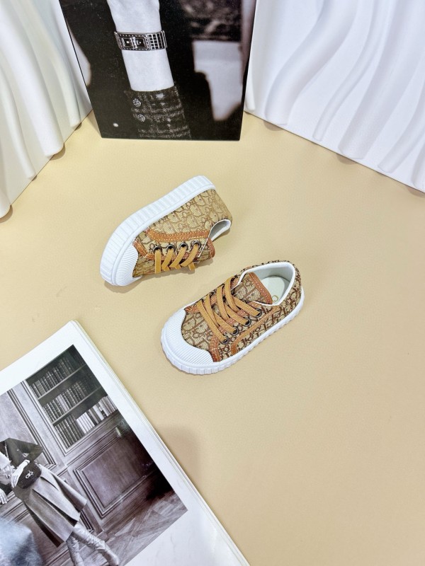 2024 Kids CHANEL Gray Beige Black Canvas Sneakers