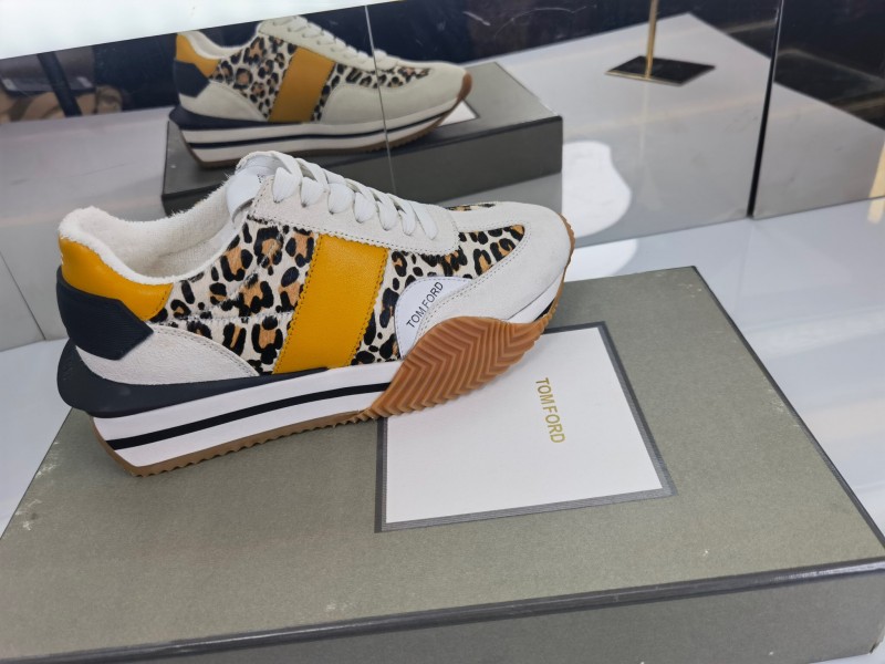 2025 Unisex TOM FORD Yellow Black White Leather Suede Leopard Print Sneakers LY00360(F)/LY00370(M)