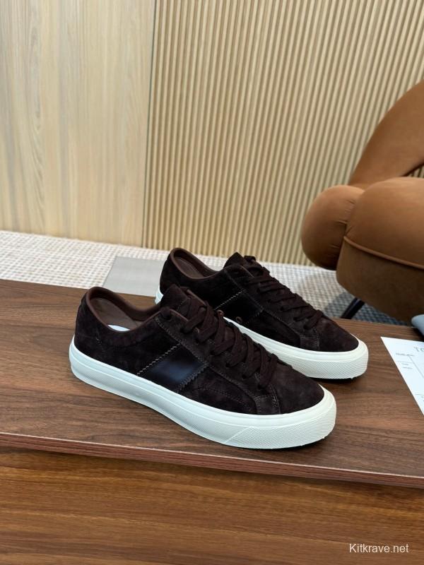 2025 Men TOM FORD Dark Brown Black Suede Leather Sneakers LY00360