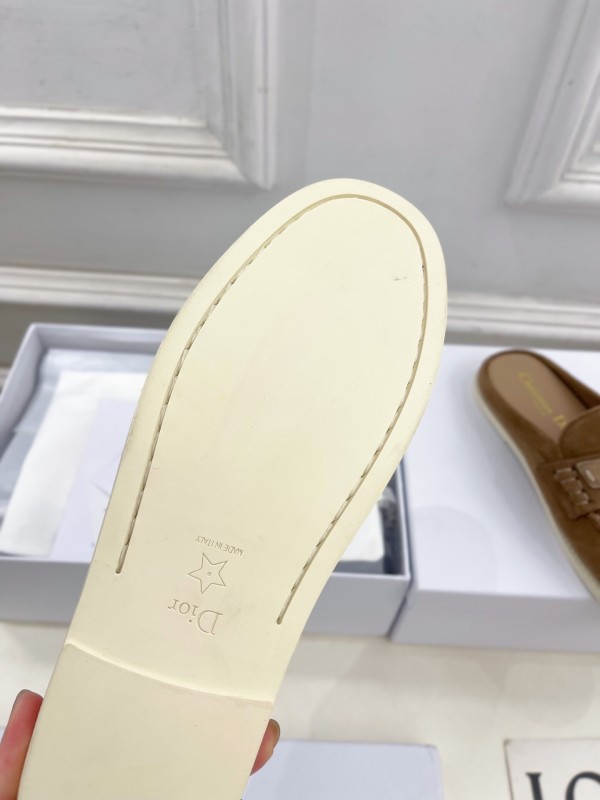 2025 Women Dior Brown Suede Mule Loafers Casual Handmade Slip-on LY00360(F)