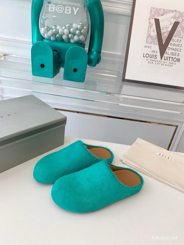 2024 Women Marni Turquoise Calf Hair Mules