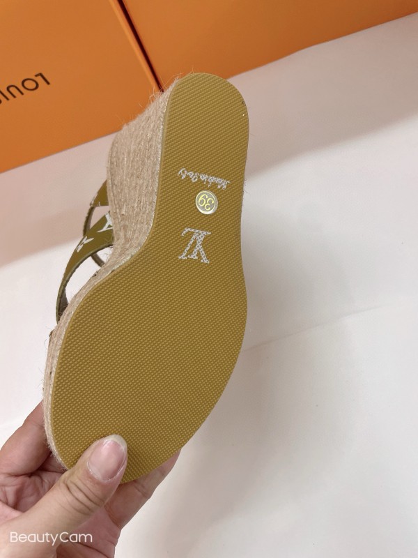 2025 Women Louis Vuitton Pink Beige Green Leather Denim Espadrilles Sandals MJ00280