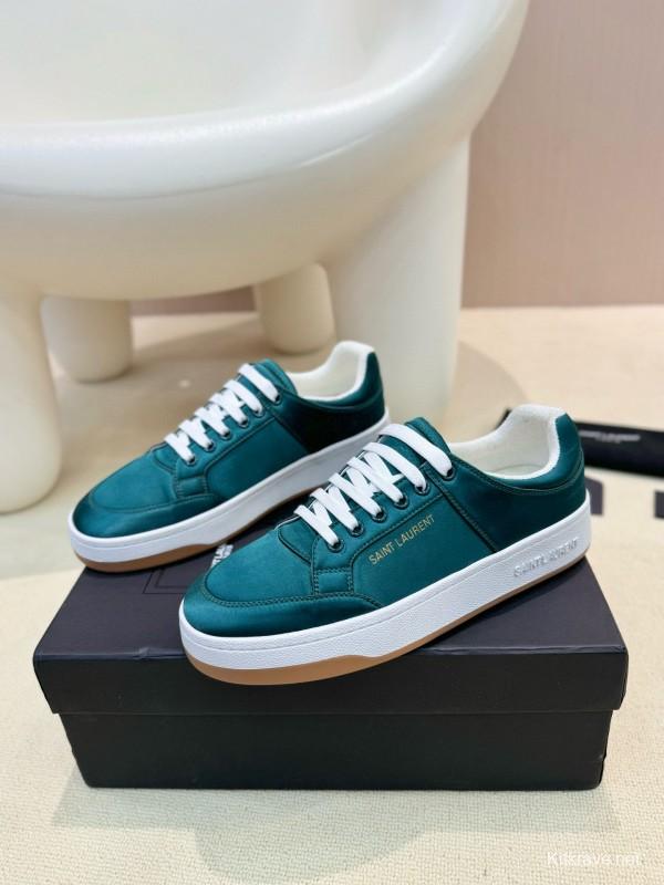 2024 Unisex Yves Saint Laurent Green Satin Casual Sneakers