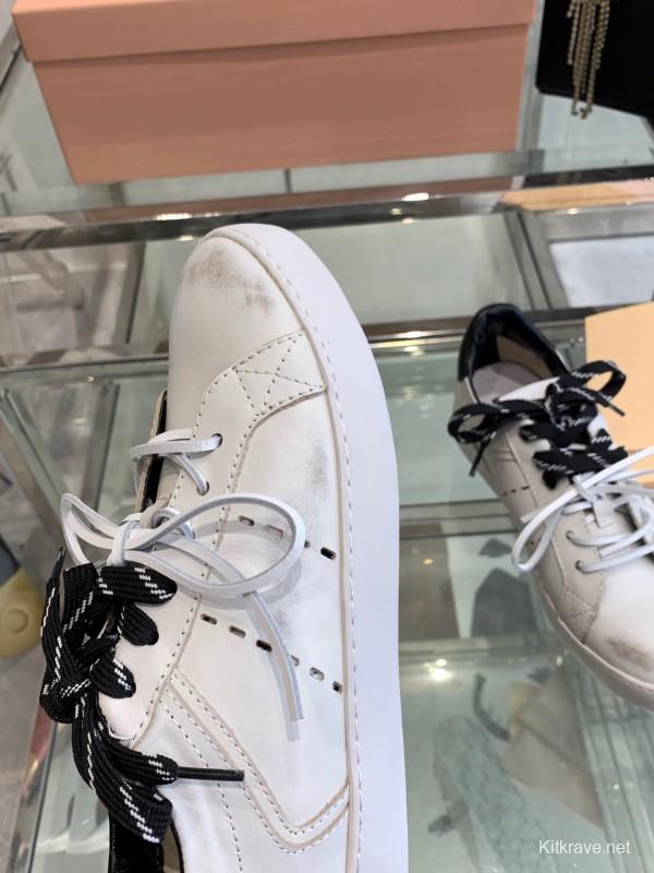 2025 Women Miu Miu White Black Leather Sneakers LY00290