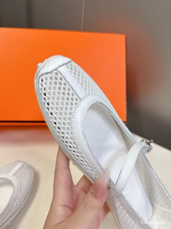 2025 Women Hermès White Leather Mesh Mary Jane KFY00250