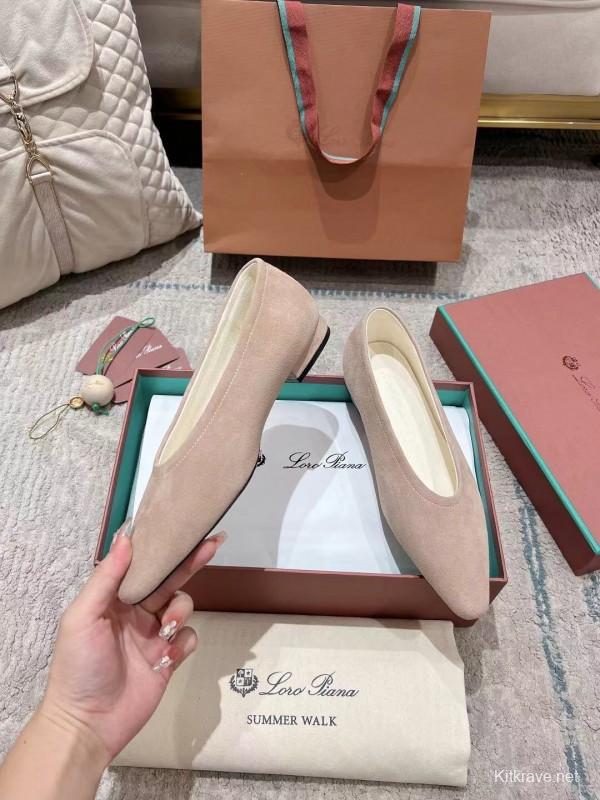 2025 Women Le Parmentier Pink Suede Ballet Flats