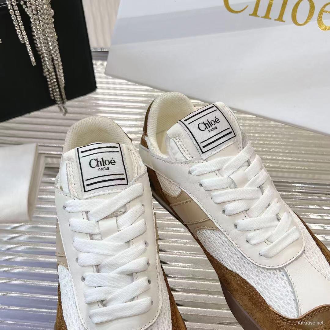 2025 Women Chloé White Brown Suede Leather Sneakers LY00280