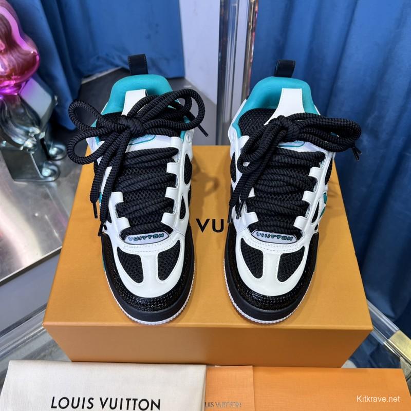2025 Unisex Louis Vuitton White Black Blue Leather Trainer