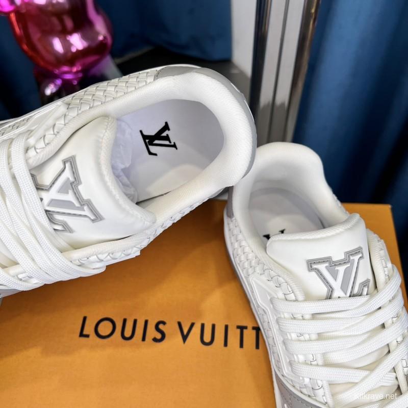 2025 Unisex Louis Vuitton White Grey Leather Fabric LV Trainer