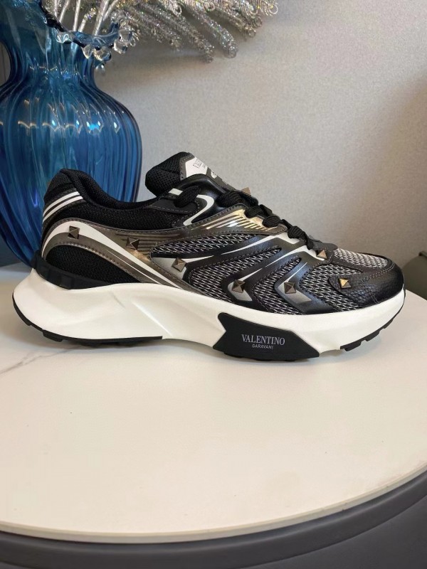 2024 Unisex Valentino Black White Mesh Leather Sneakers MJ00410