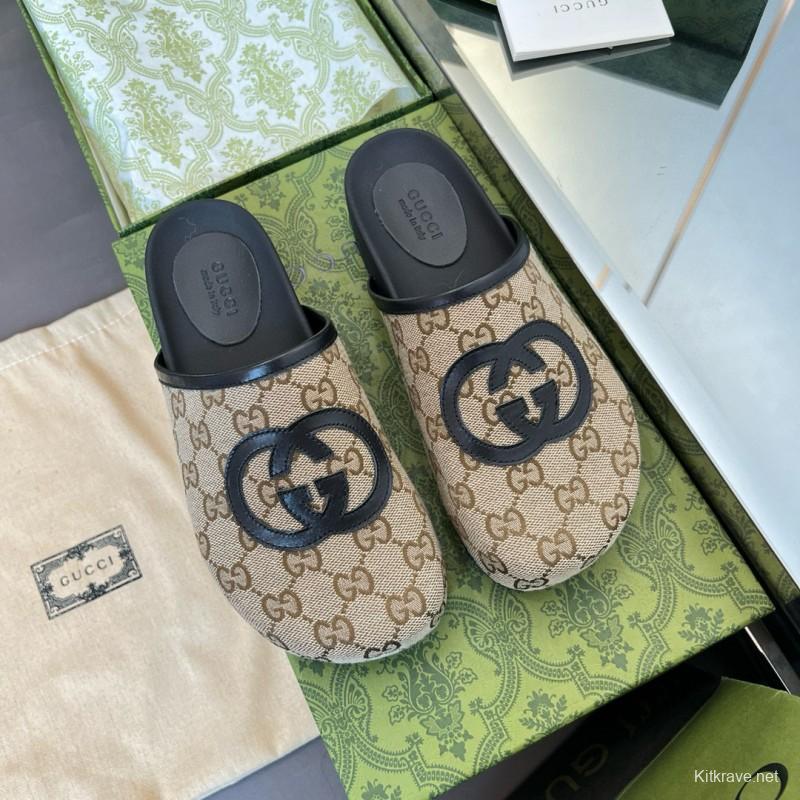 2024 Slippers Gucci beige black fabric mule MJ00280