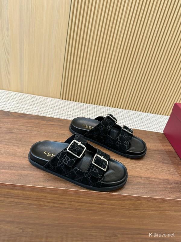 2025 Women Gucci Black Suede Leather Sandals LY00260