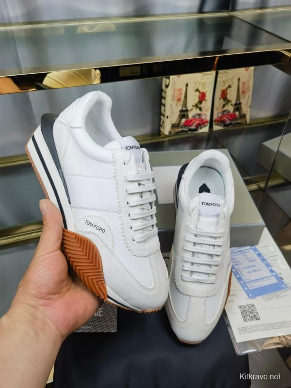 2025 Unisex TOM FORD White Leather Suede Sneakers LY00360(F)/LY00370(M)
