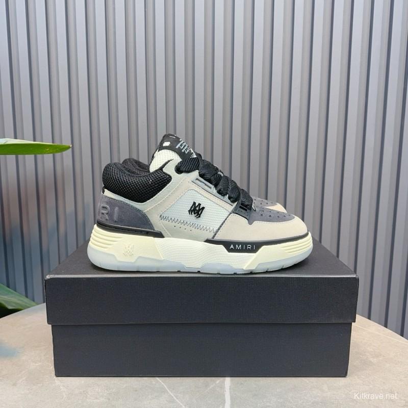 2024 Unisex Amiri Black White Grey Leather Mesh Sneakers MJ00360