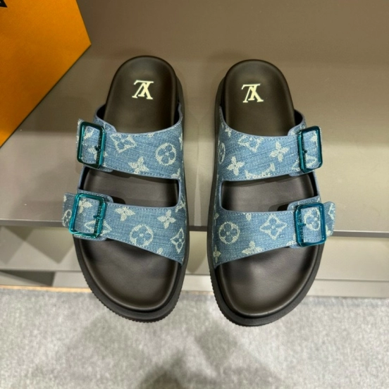 2024 Slippers Louis Vuitton Blue Denim Leather Slippers LY00420