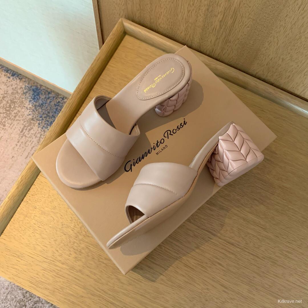 2025 Women Gianvito Rossi Beige Leather Slippers KFY00260