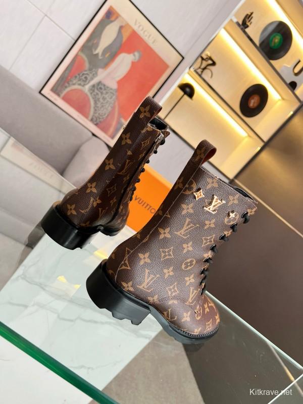 2024 Women Louis Vuitton Brown Leather Ankle Boots MJ00320