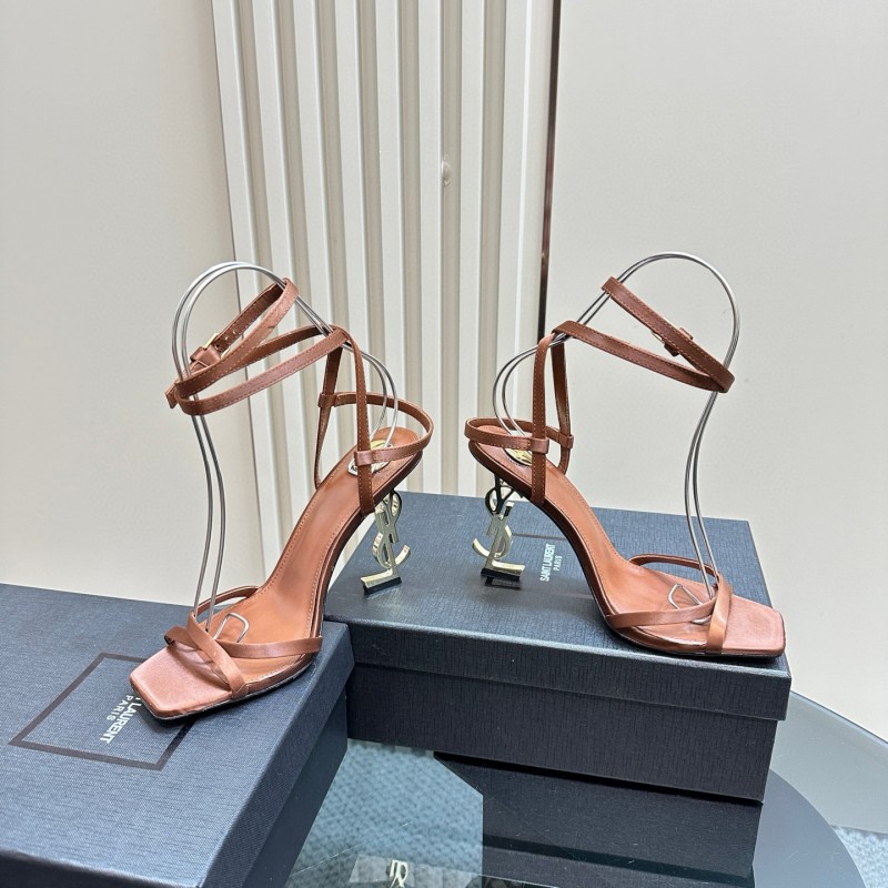 2025 Women Yves Saint Laurent Brown Leather Sandals MJ00290
