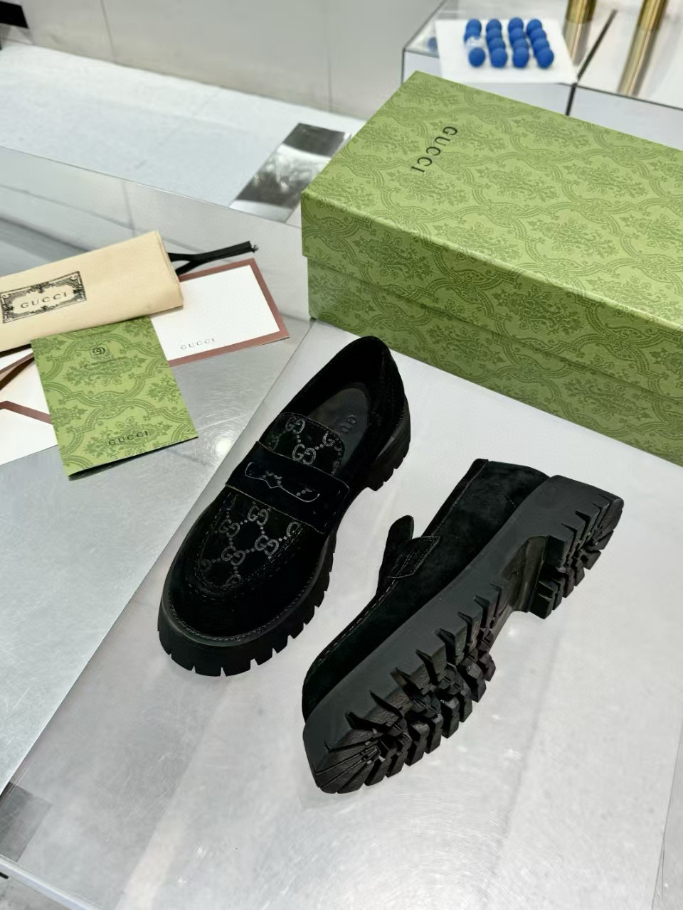 2024 Women Gucci Black Suede Leather Loafers MJ00320
