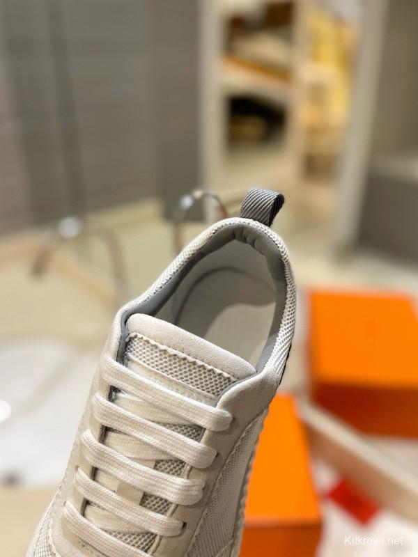 2024 Unisex Hermès White Imported Calf Suede Rain Cloth Casual Sneakers MJ00320