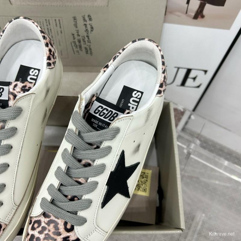 2025 Women GGDB White Black Leopard Print Leather Sneakers