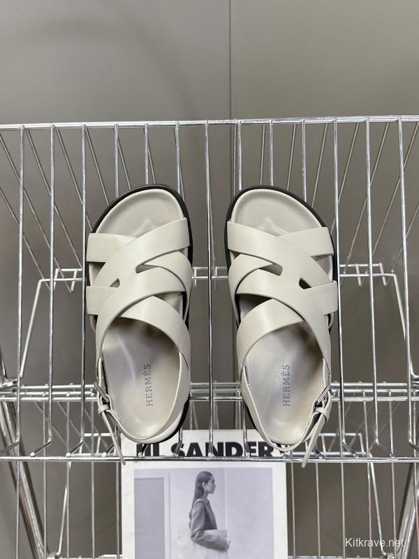 2025 Women Hermès Beige Leather Slippers