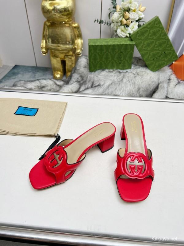 2025 Gucci Red Leather Slippers
