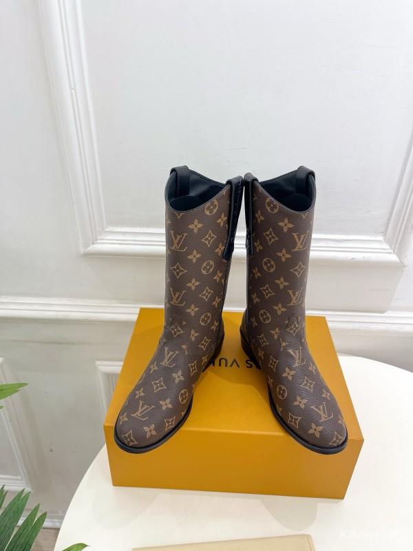 2024 Women Louis Vuitton Brown Monogram Calf Leather Boots MJ00440
