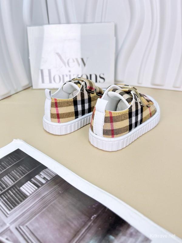 2024 Kids Burberry Beige Black Canvas Leather Sneakers