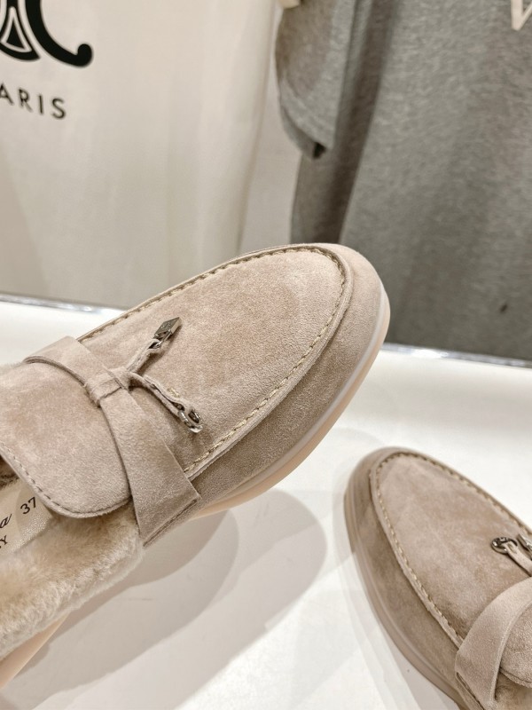 2024 Women LP Beige Suede Loafers Shearling MJ00300