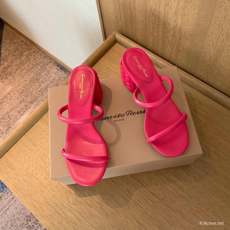 2025 Women Gianvito Rossi Pink Leather Sandals KFY00260