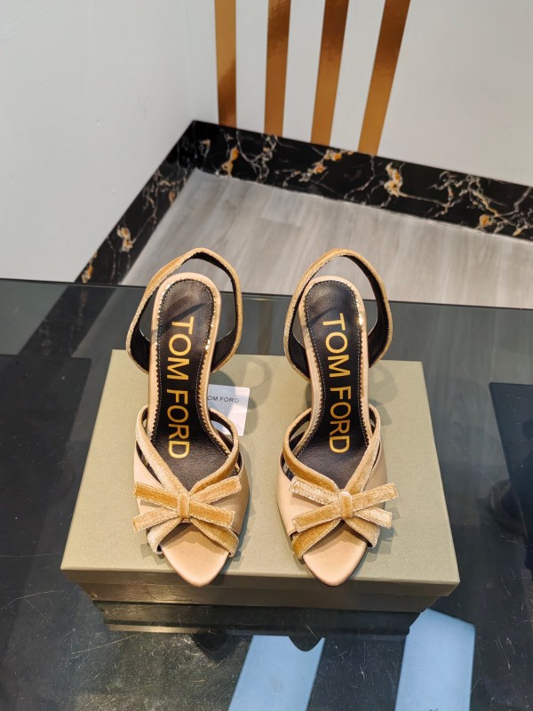 2025 Women TOM FORD Beige Velvet Silk High Heel Slingback Bow KFY00300