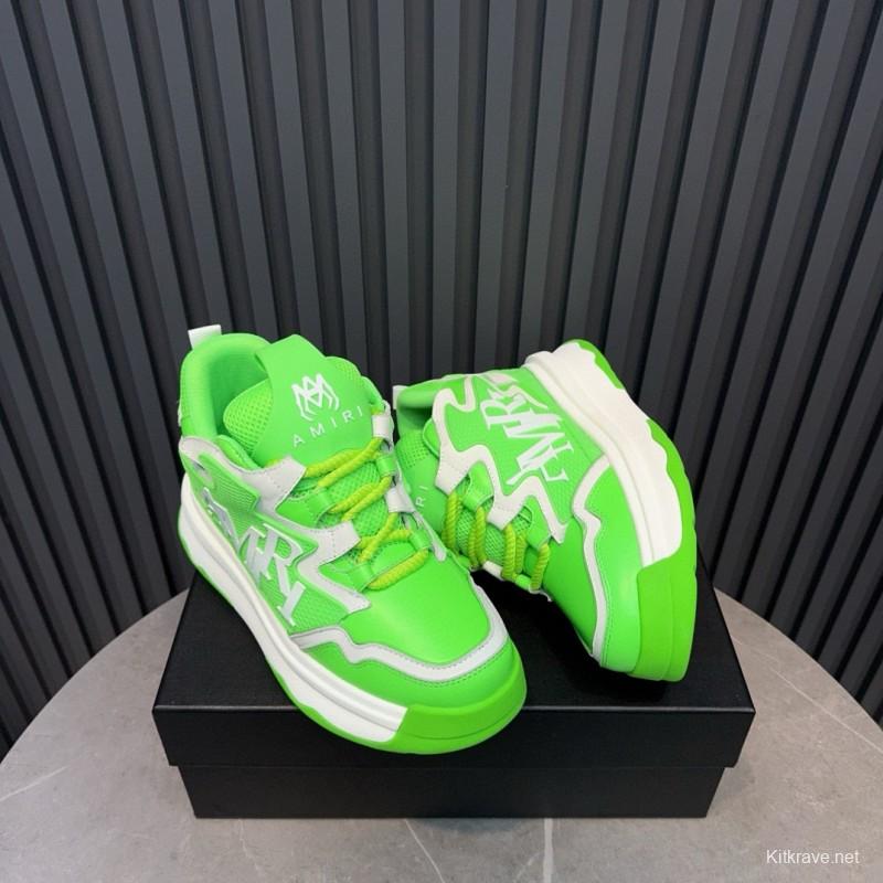 2024 Unisex Amiri Green White Mesh Leather Sneakers MJ00410