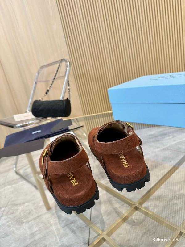 2025 Women Prada Brown Suede Sandal LY00280