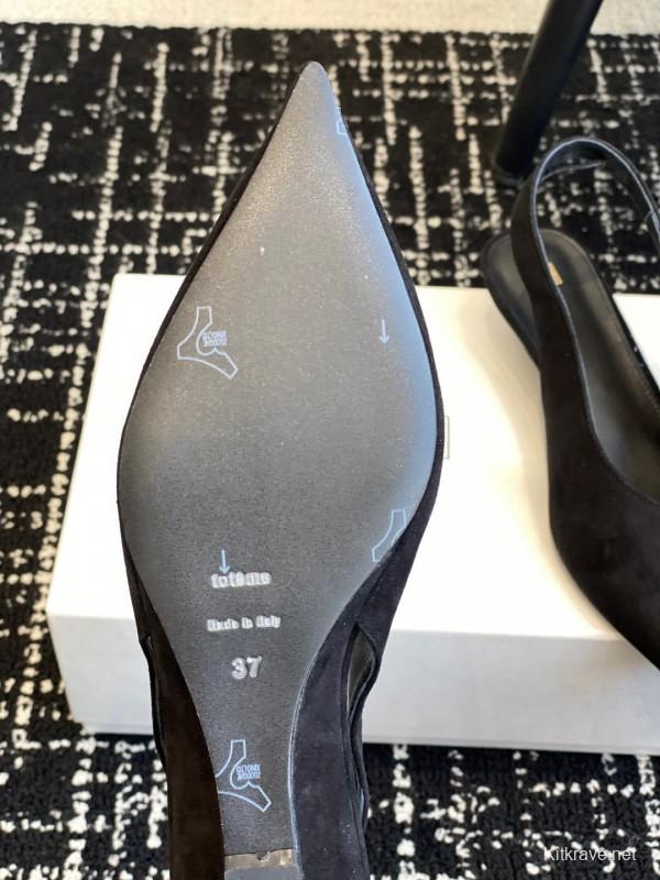 2025 Women Toteme Black Suede Slingback Pumps