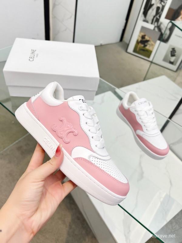 2025 Women CELINE White Pink Leather Sneakers