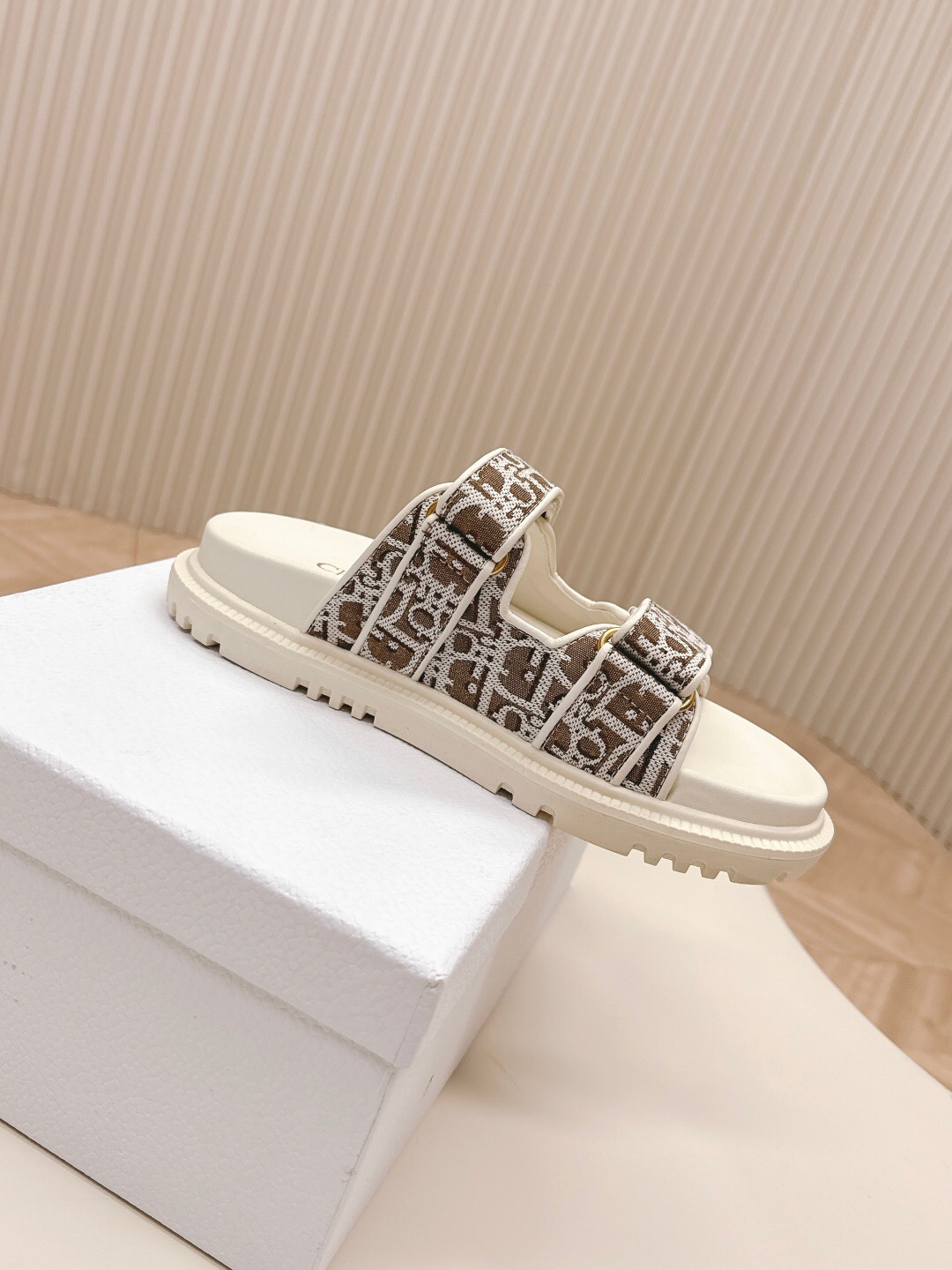 2025 Women Dior Brown Beige Canvas Leather Sandals LY