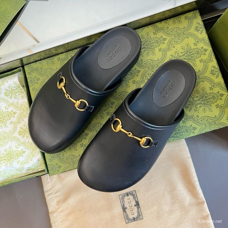 2024 Slippers Gucci Black Leather Slippers