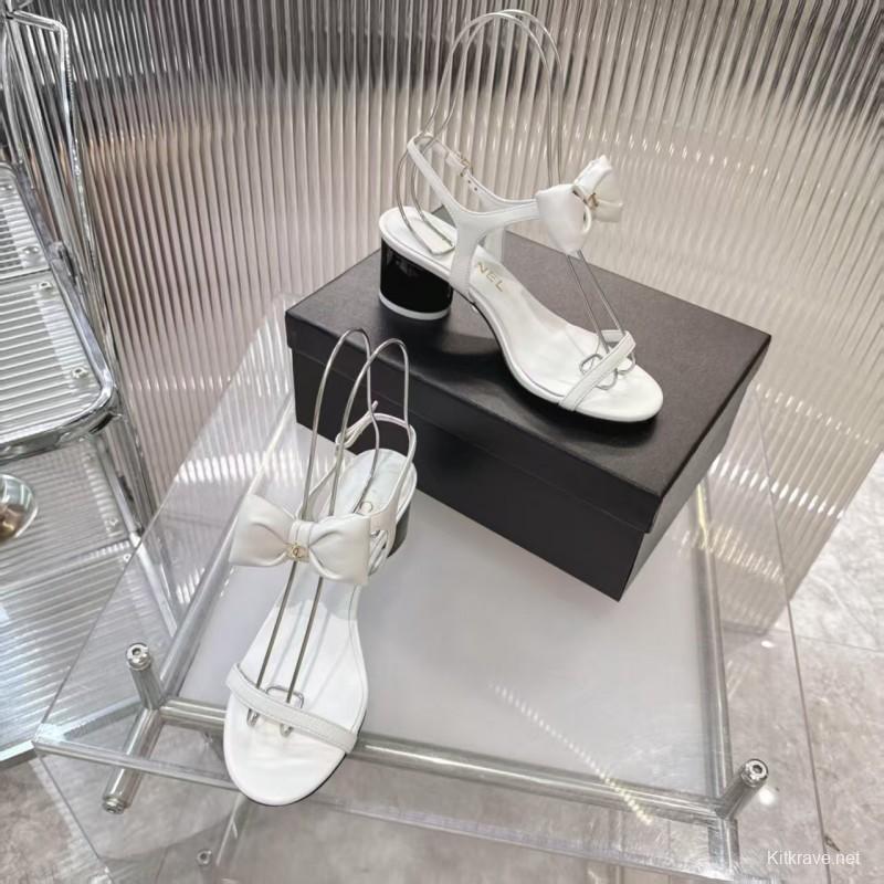 2025 Women Chanel White Leather Sandal Bow LY00260