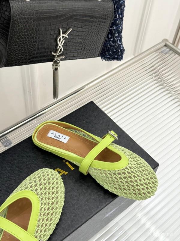2025 Slippers Unisex AlAIA Light Green Mesh Leather Flat Customize