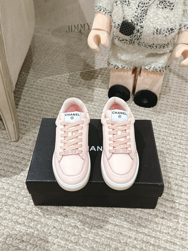 2025 Women Chanel Pink Leather Sneakers