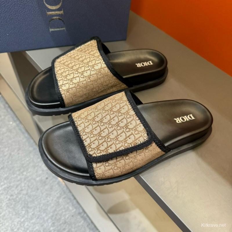 2024 Dior beige black canvas slippers MJ00180